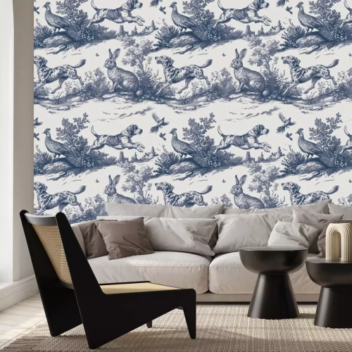 Fototapete Wildwiese mit Hunden und Hasen