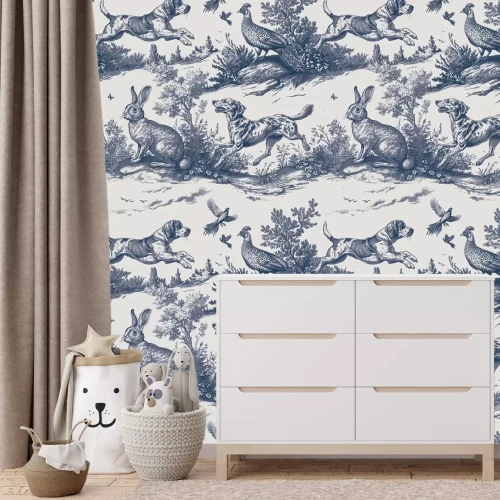 Fototapete Wildwiese mit Hunden und Hasen