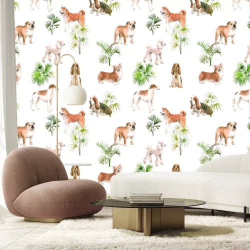 Fototapete Braune Hunde mit Sträuchern auf weißem Hintergrund