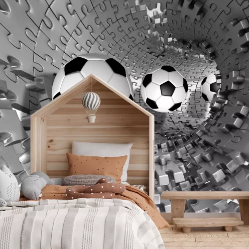 Fototapete 3D-Fußbälle im Tunnel