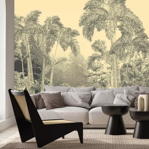 Fototapete Skizze üppiger Waldbotanik in Sepia