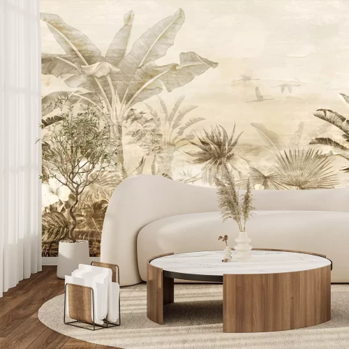 Fototapete Tropischer Dschungel in Sepiafarben