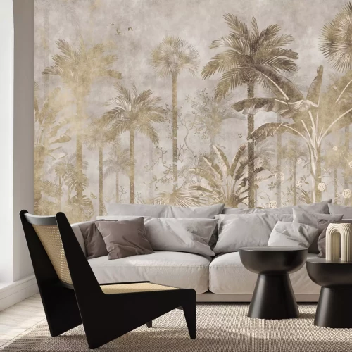 Fototapete Tropischer Wald mit Palmen auf Beton