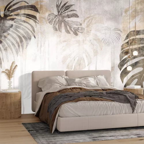 Fototapete Aquarell-Wandbild mit Monstera-Blättern