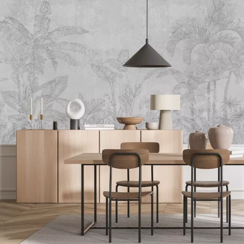 Fototapete Imitation eines Dschungels auf grauem Beton