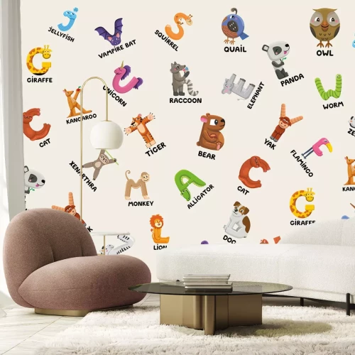 Fototapete Bunte Buchstaben des Alphabets in Tierform für Kinder