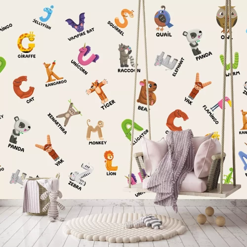 Fototapete Bunte Buchstaben des Alphabets in Tierform für Kinder