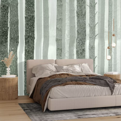 Fototapete Baumstämme in einem skandinavischen Wald