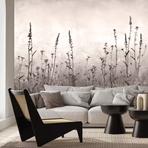 Fototapete Wilde Wiese an einer Betonwand