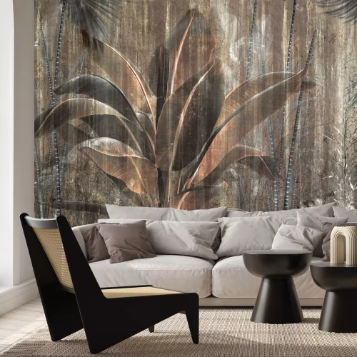 Fototapete Palmblätter in einem abstrakten dunklen Dschungel