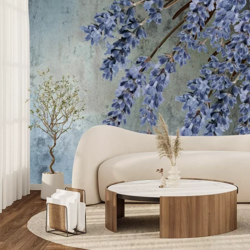 Fototapete Lila Lavendelblüten auf Beton