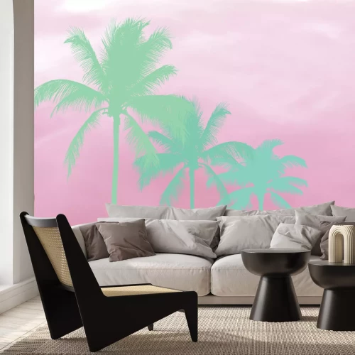 Fototapete Blaue Palmen auf rosa Hintergrund
