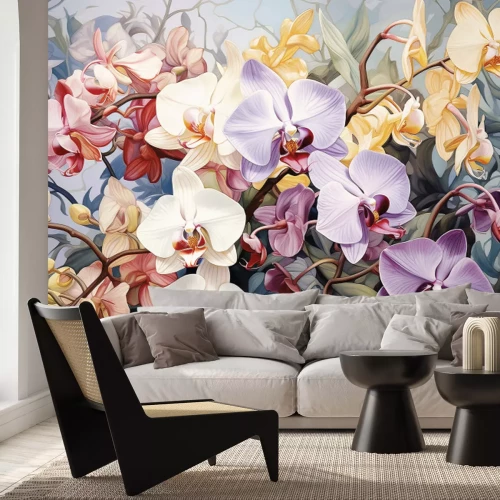 Fototapete Üppige Vegetation mit bunten Blumen