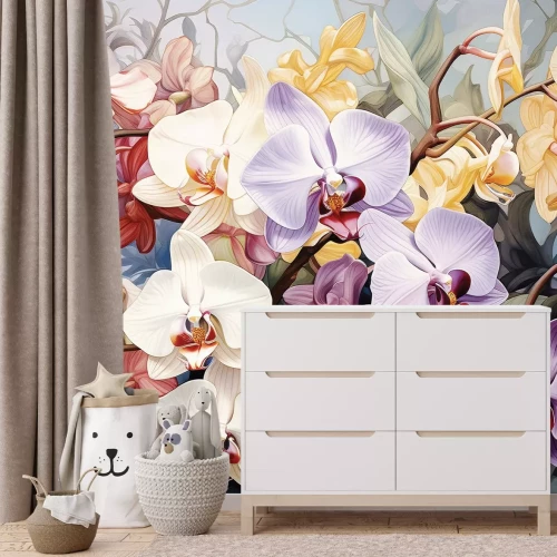 Fototapete Üppige Vegetation mit bunten Blumen