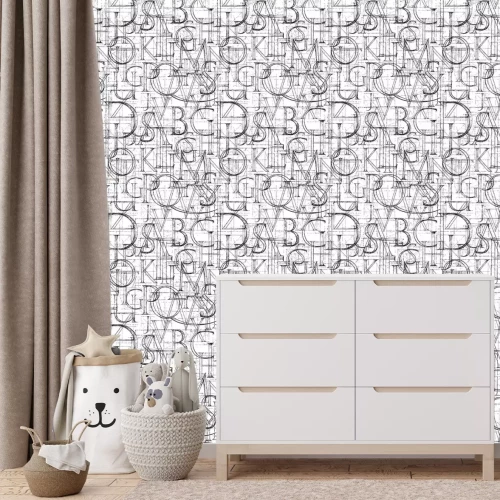 Fototapete Schwarze Buchstaben des Alphabets auf weißem Hintergrund