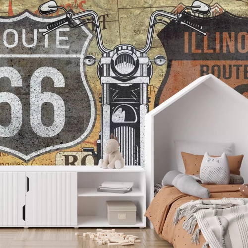 Fototapete Route 66 -Muster mit Motorrad