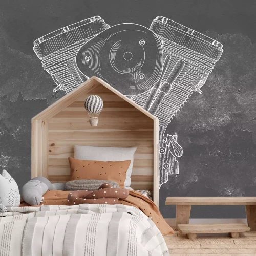 Fototapete Handgezeichneter Motorradmotor