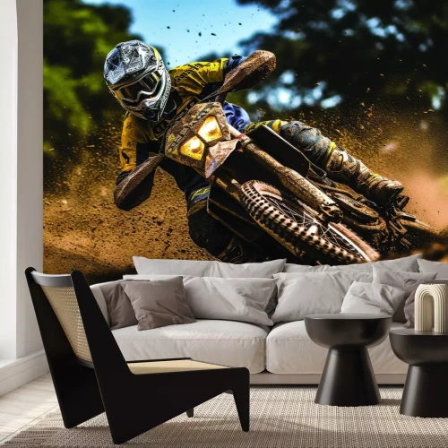 Fototapete Motorradfahrer fährt auf Sand