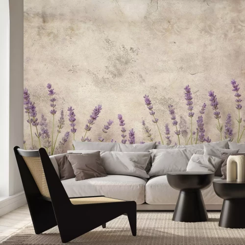 Fototapete Lavendel auf beigem Beton