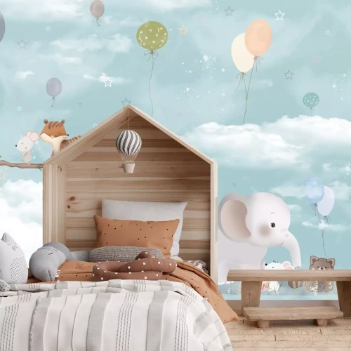 Fototapete Tiere in den Wolken mit Ballons