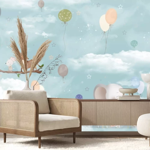 Fototapete Tiere in den Wolken mit Ballons