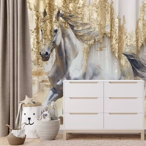 Fototapete Galoppierendes Pferd mit Goldimitation