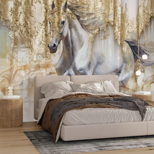Fototapete Galoppierendes Pferd mit Goldimitation