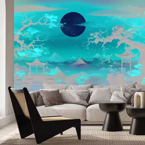 Fototapete Japanische Landschaft bei Sonnenuntergang