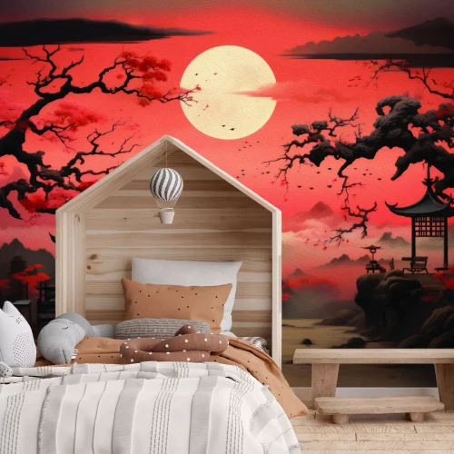 Fototapete Japanische Landschaft bei Sonnenuntergang