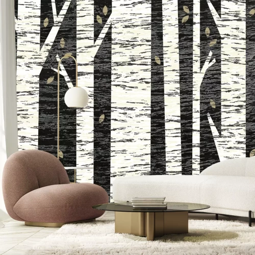 Fototapete Birkenwald vor schwarzem Hintergrund