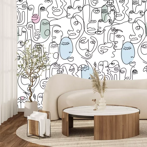 Fototapete Einlinien-Gesichtsmuster im eleganten Stil