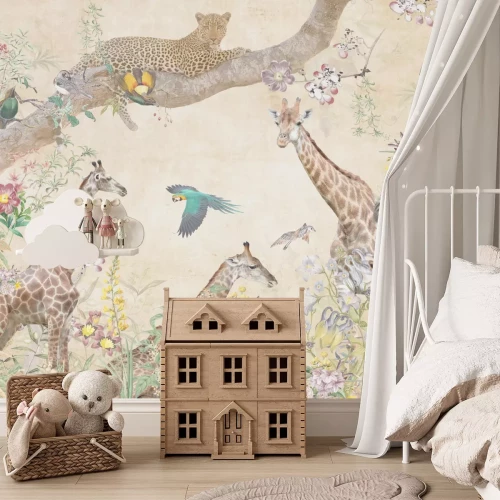 Fototapete Wildtiere zwischen bunten Blumen