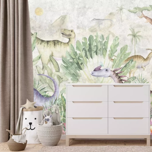 Fototapete Bunte Dinosaurier in tropischer Vegetation