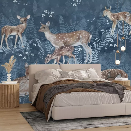 Fototapete Wildtiere Rehe auf einer Wiese mit Farnen