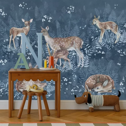 Fototapete Wildtiere Rehe auf einer Wiese mit Farnen