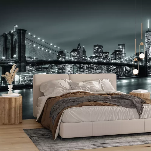 Fototapete Schwarz-weißes Foto der Brooklyn Bridge bei Nacht
