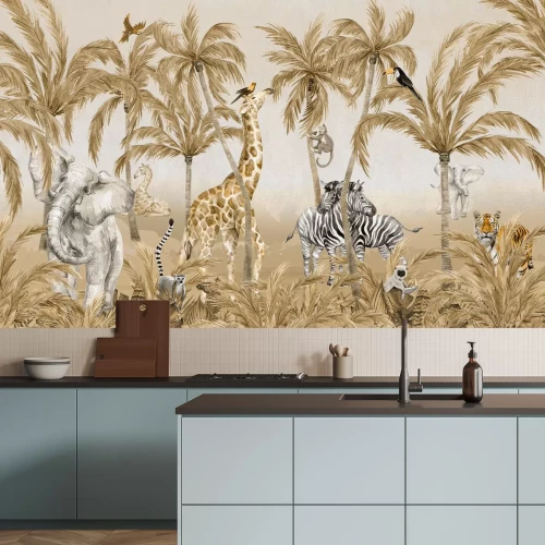 Fototapete Dschungeltiere unter Palmen