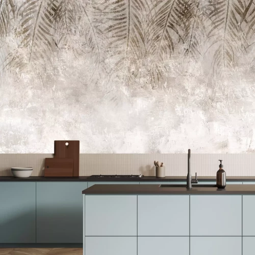 Fototapete Braune Palmenblätter vor Betonhintergrund im Loftstil