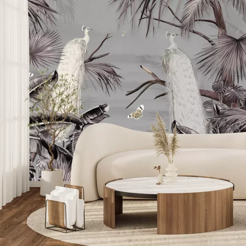 Fototapete Pfauen in tropischer Landschaft