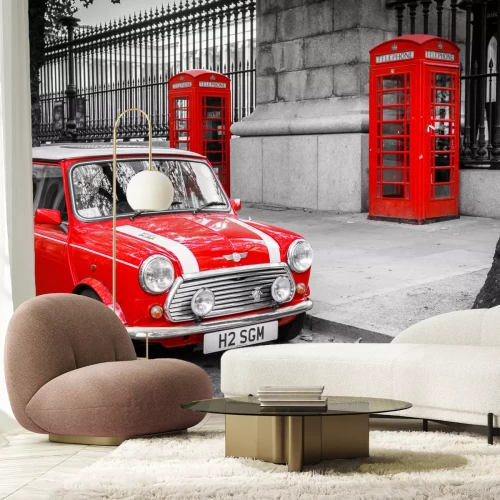 Fototapete Rotes Auto und Telefonzellen in London