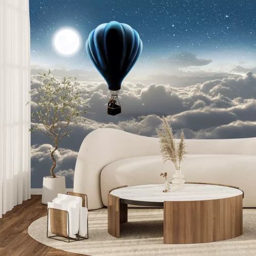 Fototapete Elefant in einem Ballon, der über den Wolken schwebt