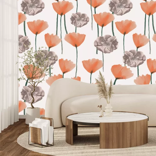 Fototapete Minimalistisches Muster mit Wildblumen auf weißem Hintergrund