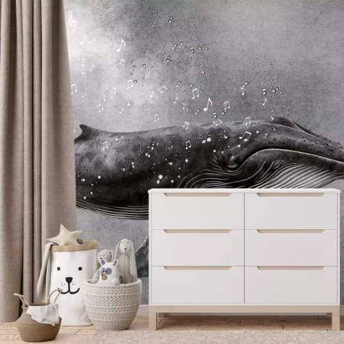 Fototapete Schwarzweißmuster Walgesang und Musiknoten