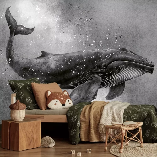 Fototapete Schwarzweißmuster Walgesang und Musiknoten