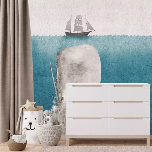 Fototapete Wal- und Aquarellschiff -Meereslandschaft