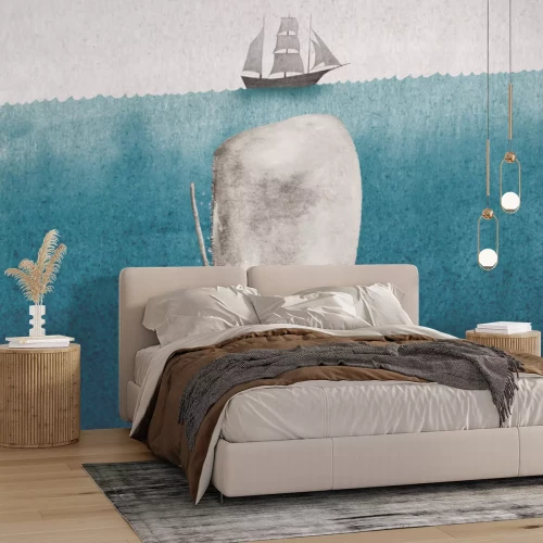 Fototapete Wal- und Aquarellschiff -Meereslandschaft