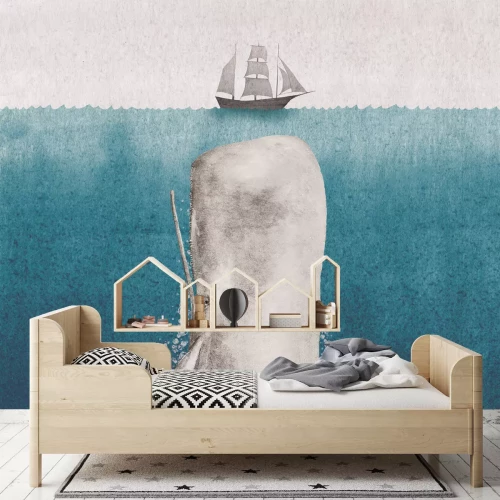 Fototapete Wal- und Aquarellschiff -Meereslandschaft
