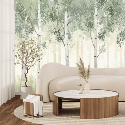 Fototapete Malerische Landschaft mit einem Birkenhain