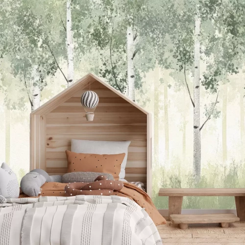 Fototapete Malerische Landschaft mit einem Birkenhain