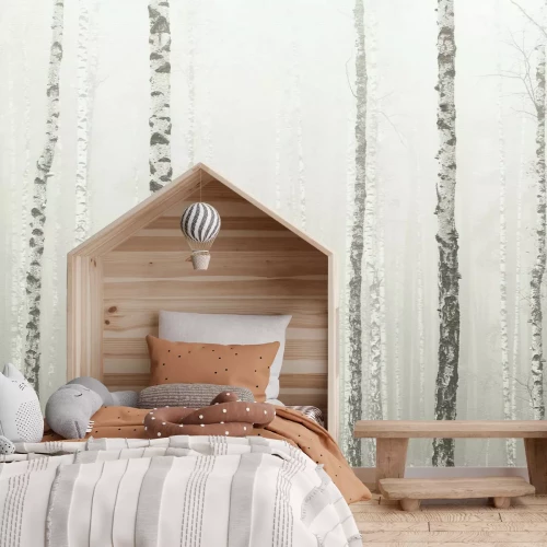 Fototapete Birkenwald im Nebel